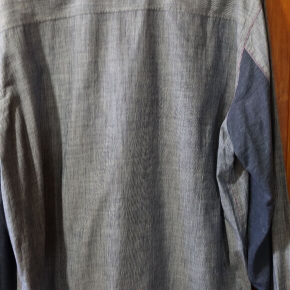 Robert Graham Blue Gray Pin Stripe Camo Flip Cuff Sleeves Button Down Shirt 2X - Picture 12 of 16